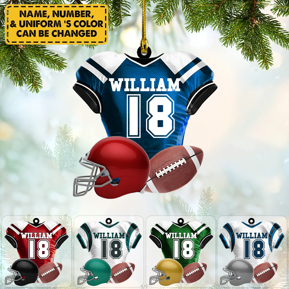 Personalized American Football Uniform and Helmet Acrylic Christmas Ornament For Football Player