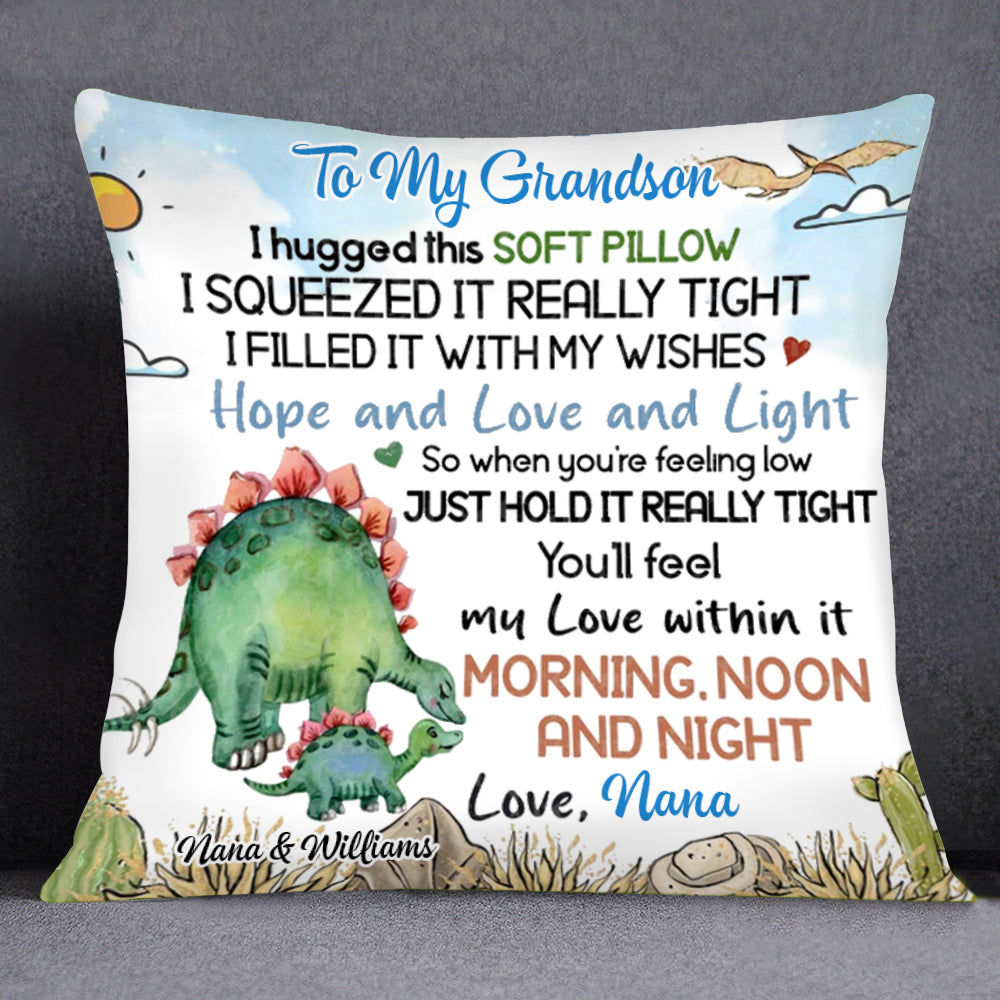 Personalized Gift For Grandson Dinosaur Hug This Pillow
