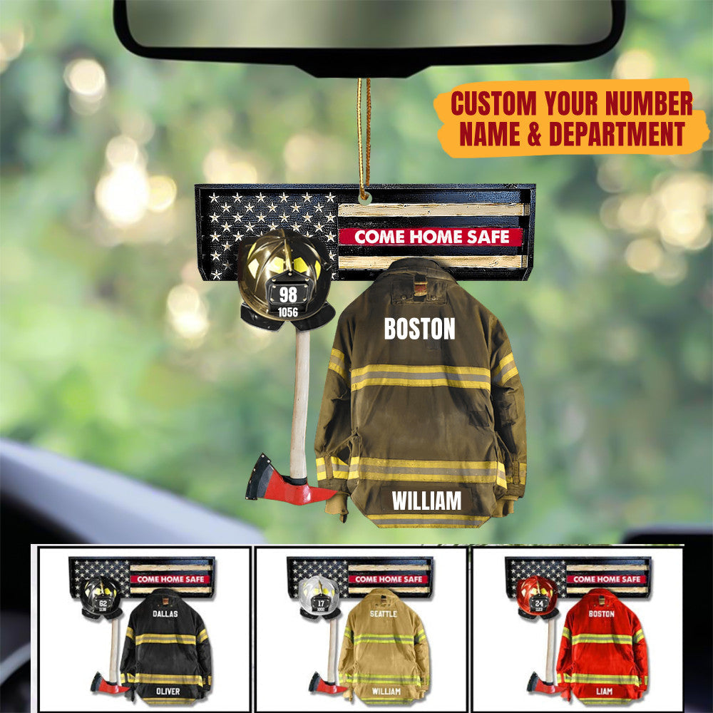 Personalized Come Home Safe Firefighter Armor Custom Cut Shaped Acrylic Car Hanging Ornament