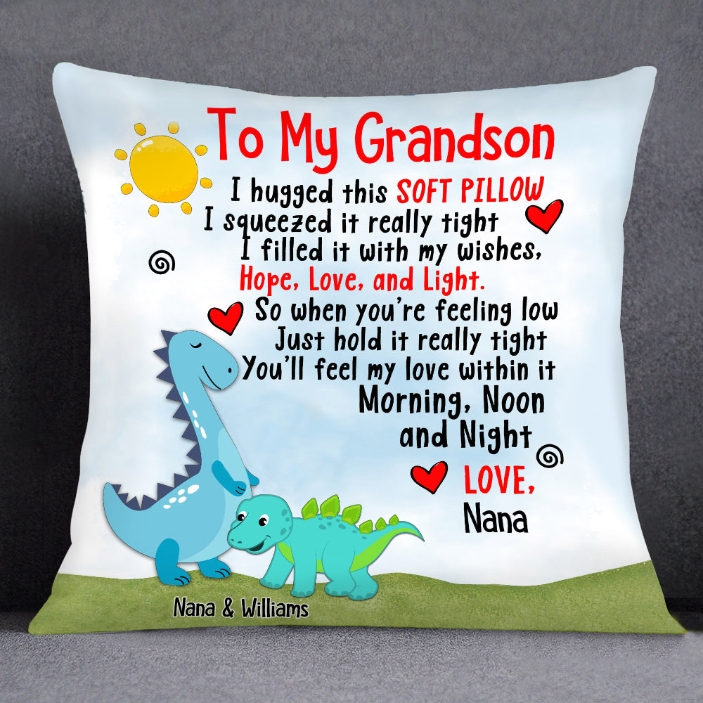 Personalized Granddaughter Grandson Dinosaur Hug This Pillow