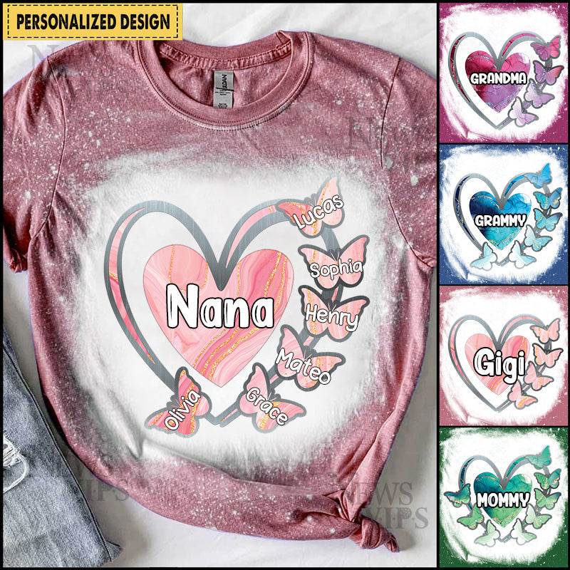 Family - Grandma, Mom Heart Butterfly Kids - Personalized T-Shirt