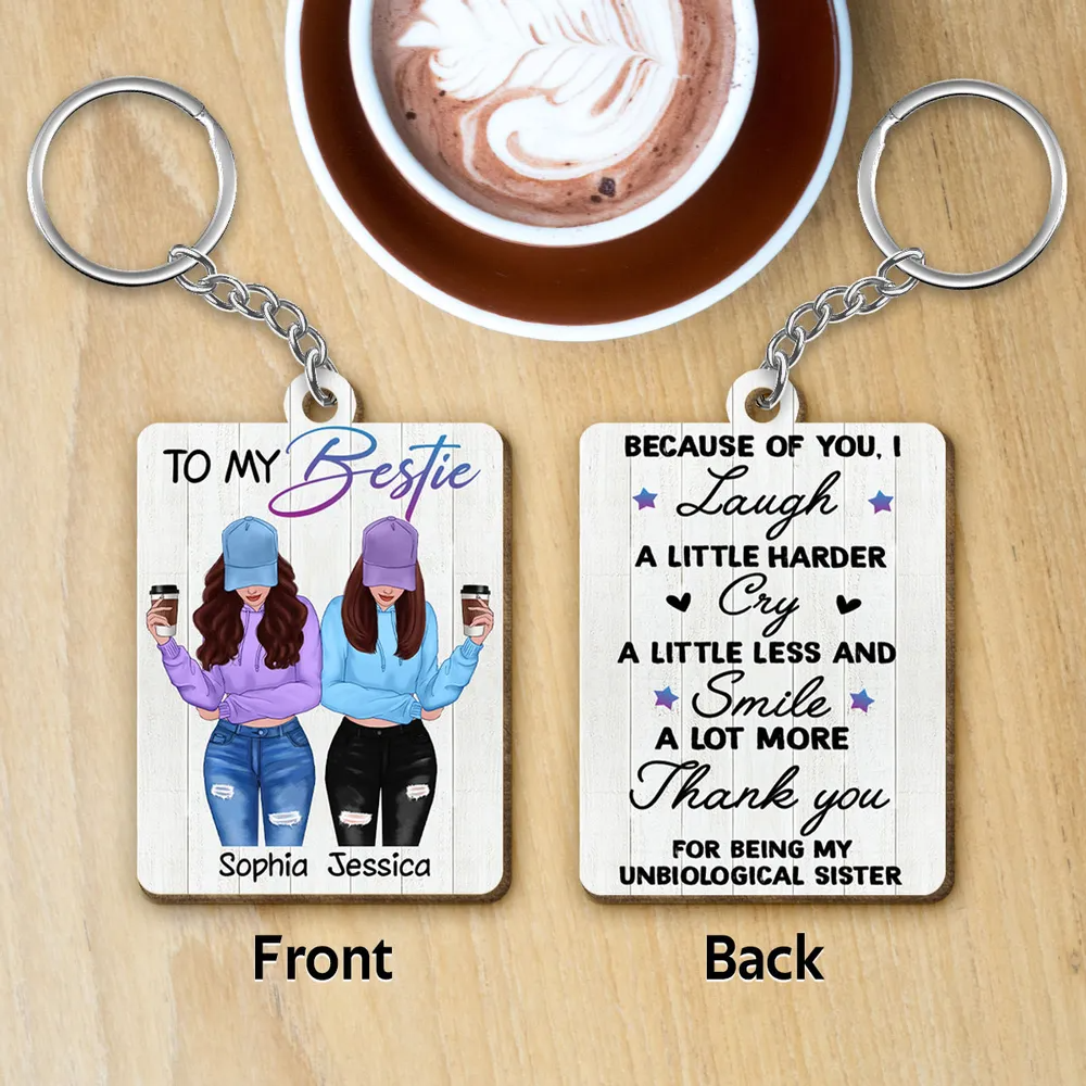 Front View Besties To My Bestie Personalized Wooden Keychain