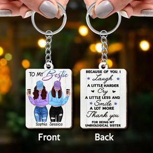 Front View Besties To My Bestie Personalized Wooden Keychain