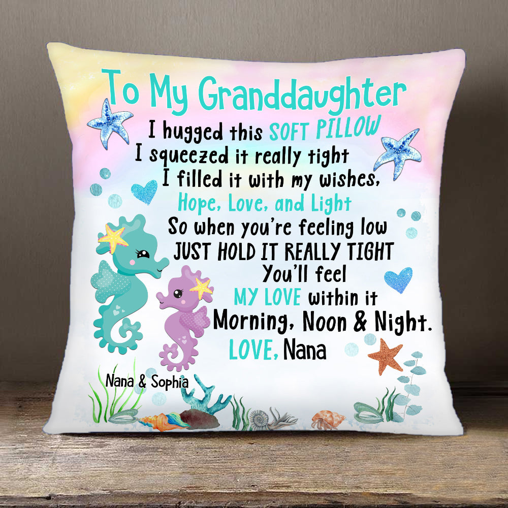 Personalized Granddaughter Grandson Seahorses Hug This Pillow