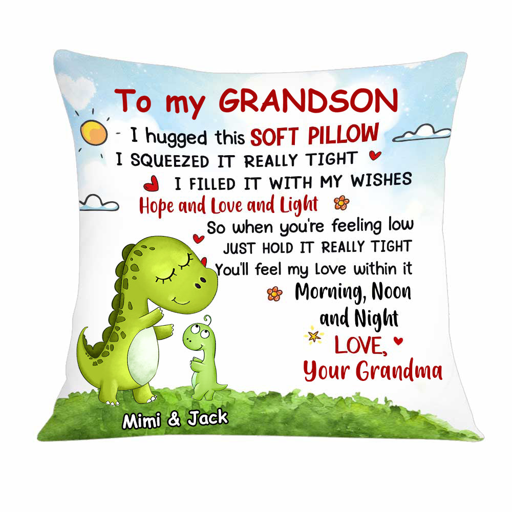 Personalized Dinosaur Grandson Granddaughter Hug This Pillow