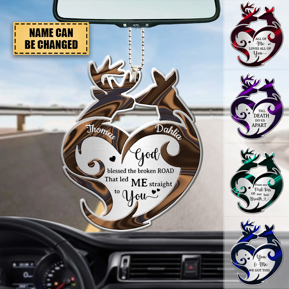 Personalized Car Hanging Ornament - DEERS FOR COUPLE TRIBAL HEART