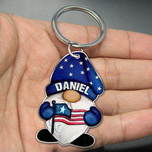 4th of July Dwarf Holding American Flag Gift For Her For Him Personalized Keychain