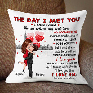 The Day I Met You Doll Hugging Couple Valentine‘s Anniversary Gift For Him Gift For Her Personalized Pillow