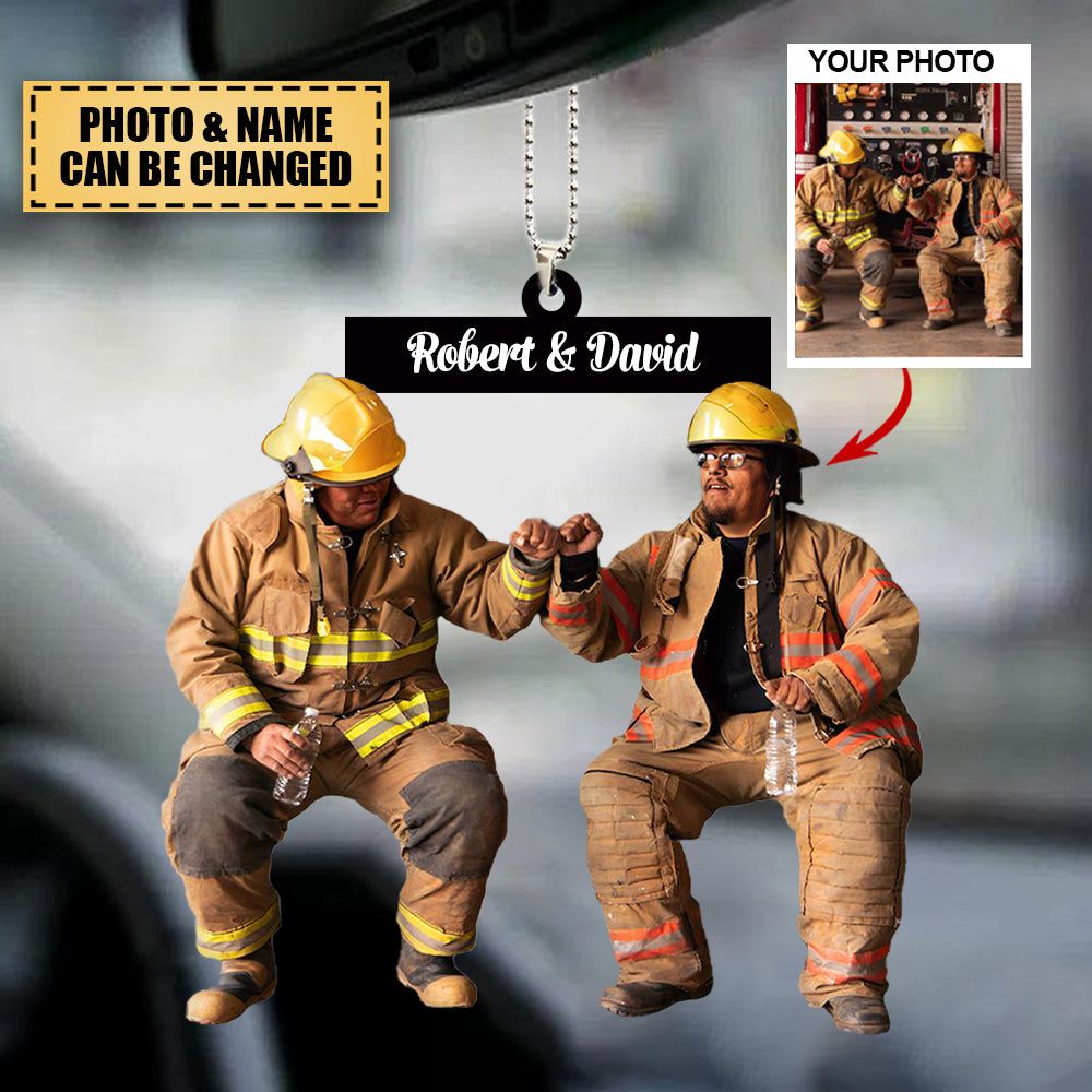 Personalized Photo Car Hanging Ornament - Gift For Firefighter