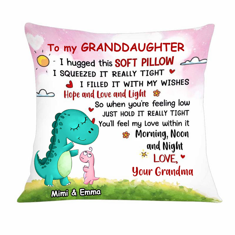 Personalized Dinosaur Grandson Granddaughter Hug This Pillow