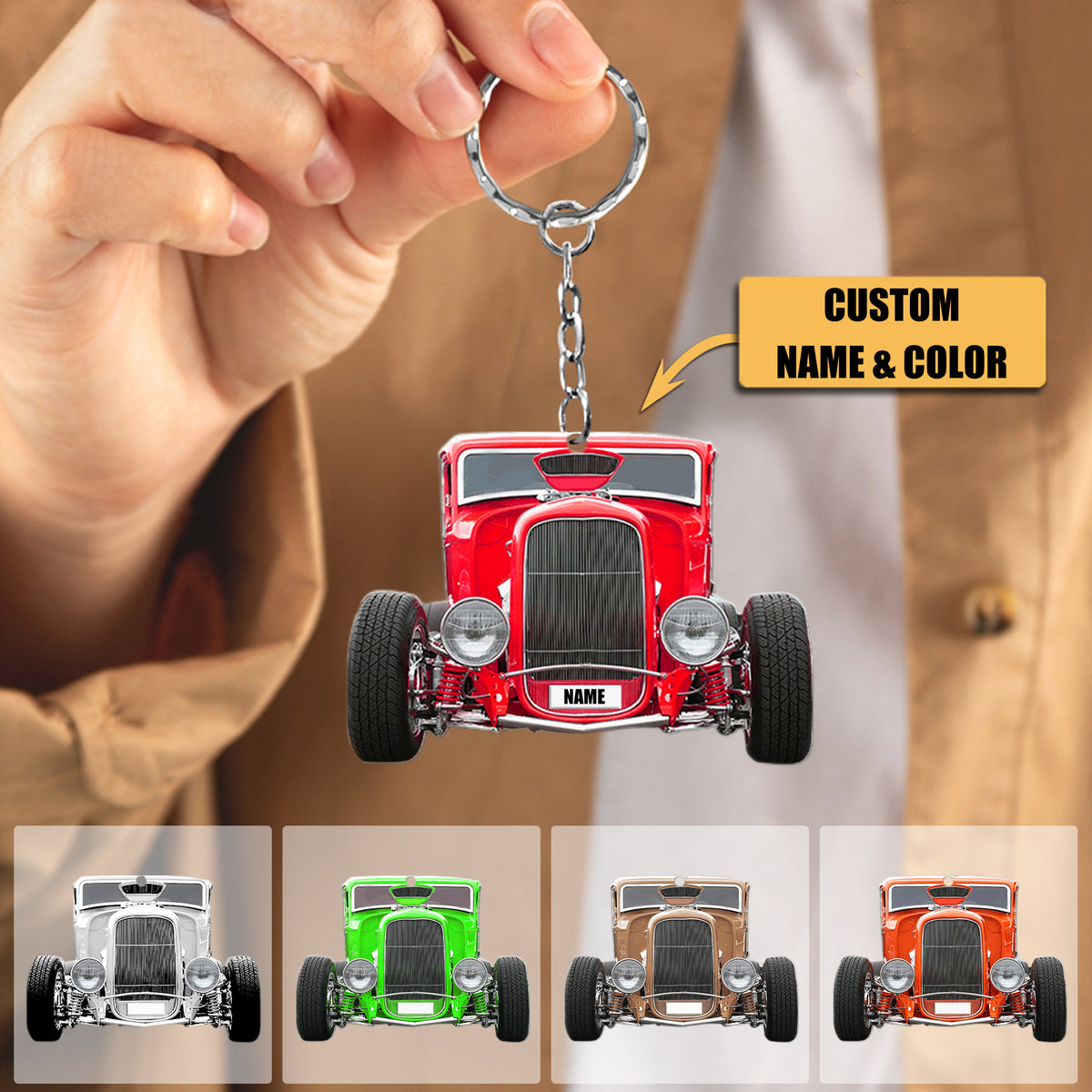 Hot Rod Personalized Acrylic Keychain
