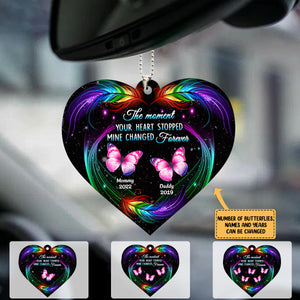 The Moment Your Heart Stopped Mine Changed Forever Butterfly Feather Pattern Memorial Wooden Shape Ornament