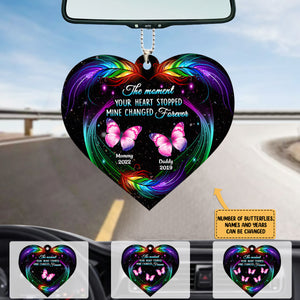 The Moment Your Heart Stopped Mine Changed Forever Butterfly Feather Pattern Memorial Wooden Shape Ornament