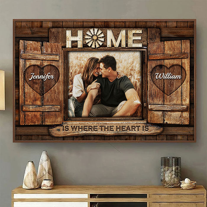 Home Is Where The Heart Is - Upload Image, Gift For Couples, Husband Wife - Personalized Horizontal Poster