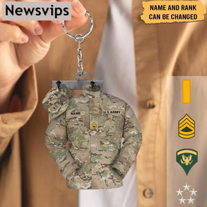 U.S Army Name And Rank Personalized Cut Keychain Gift For Veteran KCH-00028