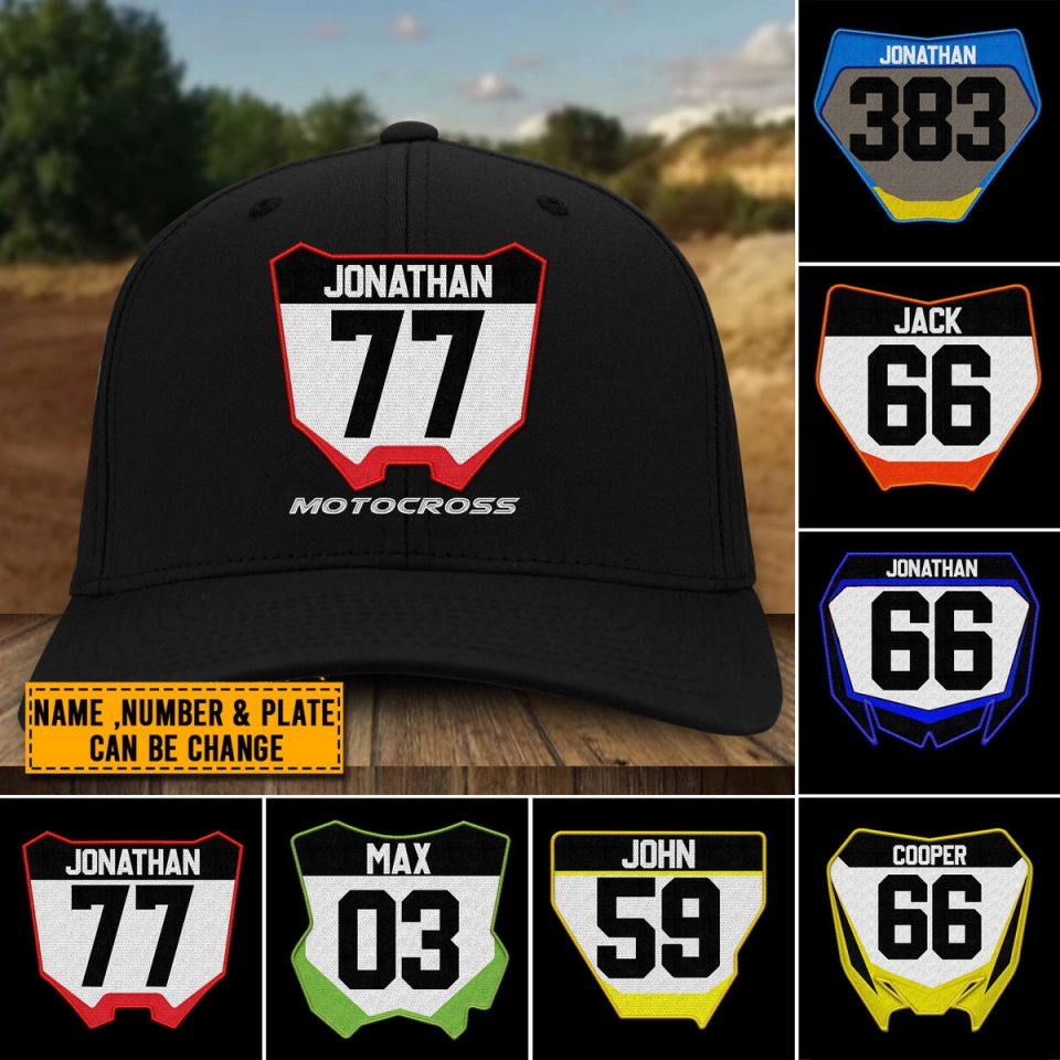 Personalized Motocross Twill Cap with custom Name Number & Plate, Dirt Bike Gifts