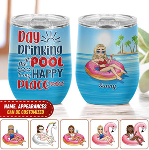 Day Drinking At The Pool Is My Happy Place - Personalized Tumbler