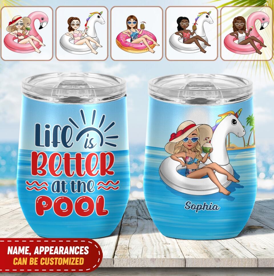 Day Drinking At The Pool Is My Happy Place - Personalized Tumbler
