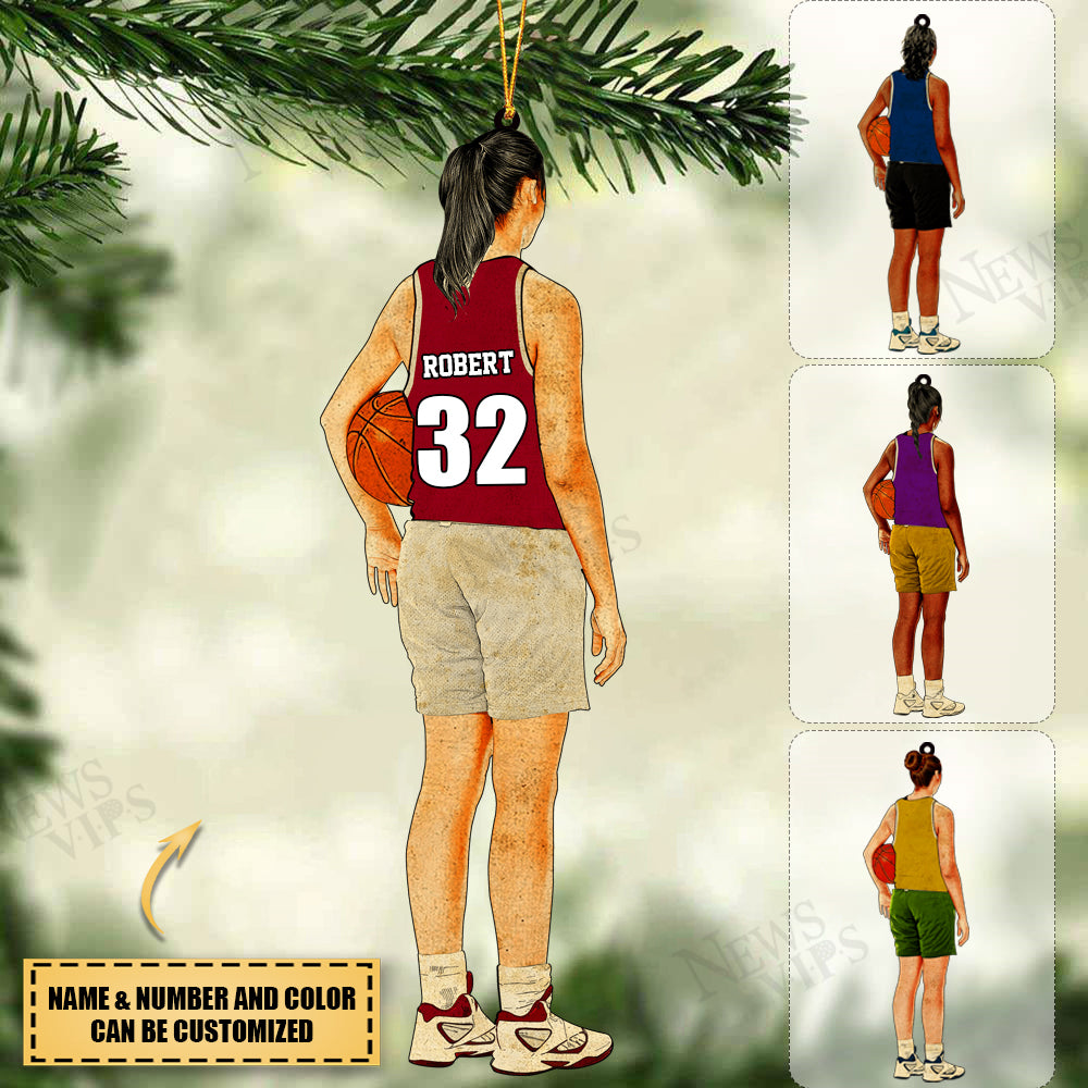 Personalized Female Basketball Player Acrylic Christmas Ornament For Basketball Lovers