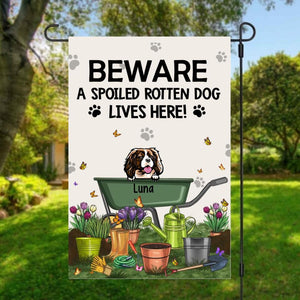 Beware Spoiled Rotten Dogs Live Here, Up To 3 Dogs - Personalized Garden Flag For Dog Lovers