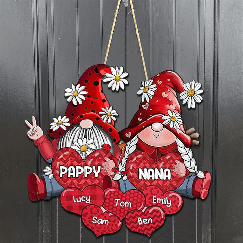 Colorful Grandpa- Grandma doll Loves Sweet Heart Kids Personalized Shaped Wood Sign
