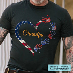 Personalized Custom T-Shirt - 4th July - Gift For Dad, Grandpa - Grandpa Grandma Heart Kid Hands