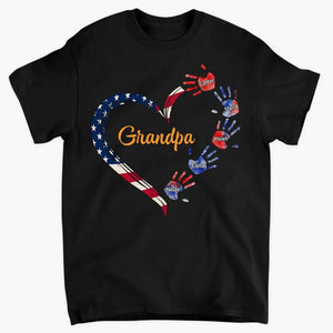 Personalized Custom T-Shirt - 4th July - Gift For Dad, Grandpa - Grandpa Grandma Heart Kid Hands