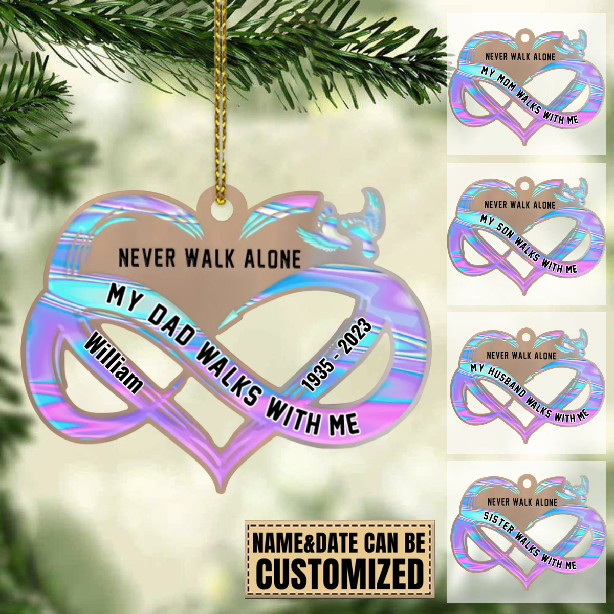 Never Walk Alone My Love Walks With Me Personalized Ornament