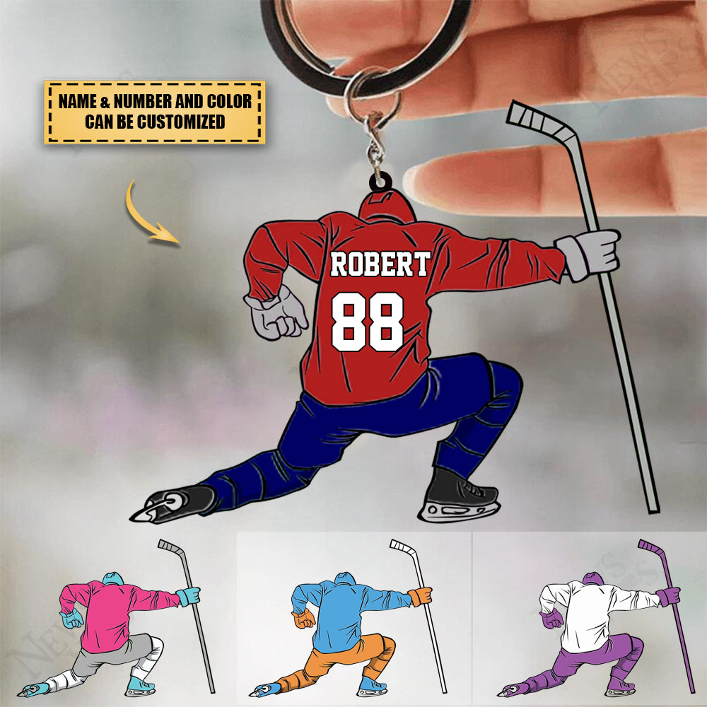 Personalized Ice Hockey Player Keychain for Hockey Lovers