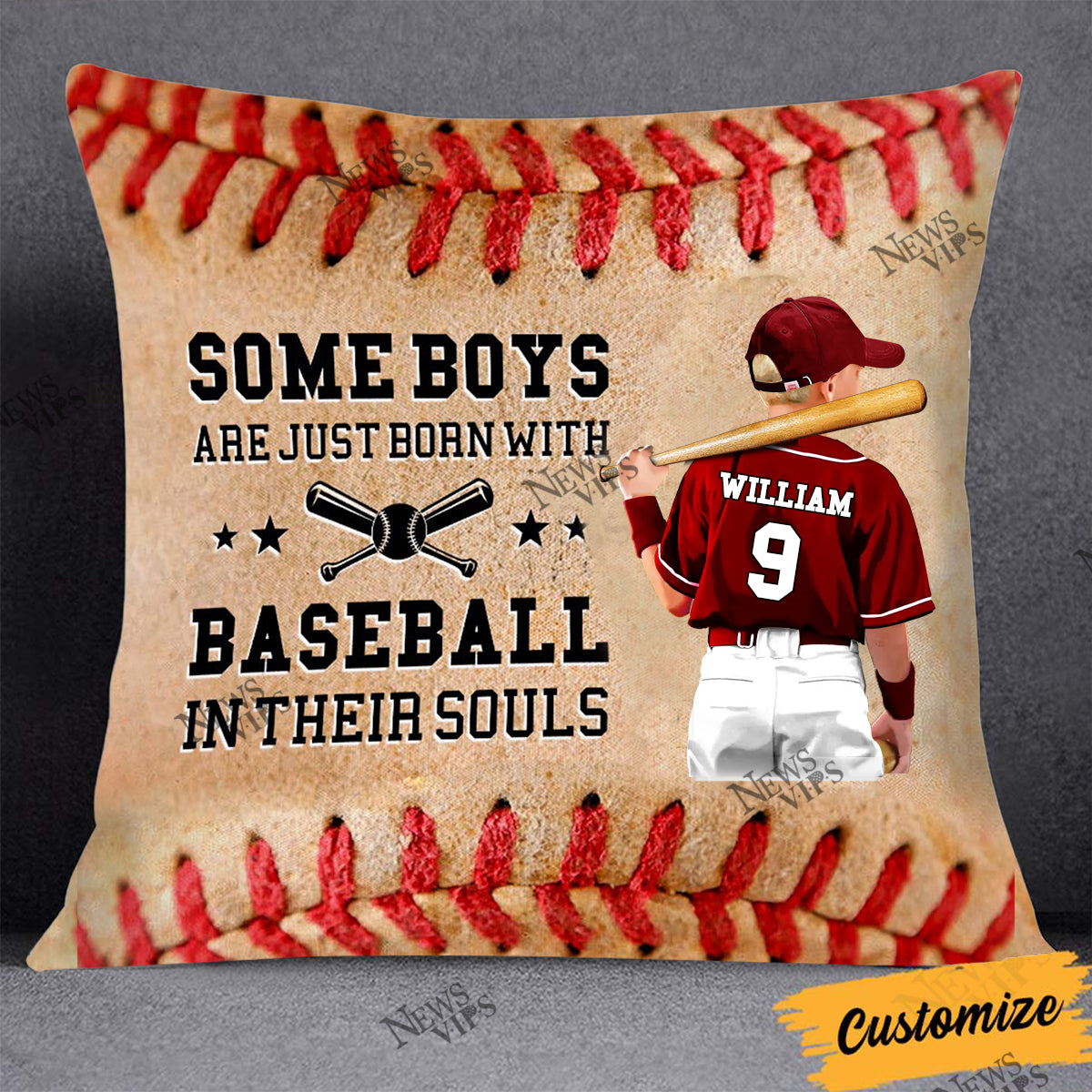 SOME BOYS or GIRLS ARE JUST BORN WITH BASEBALL PERSONALIZED PILLOW