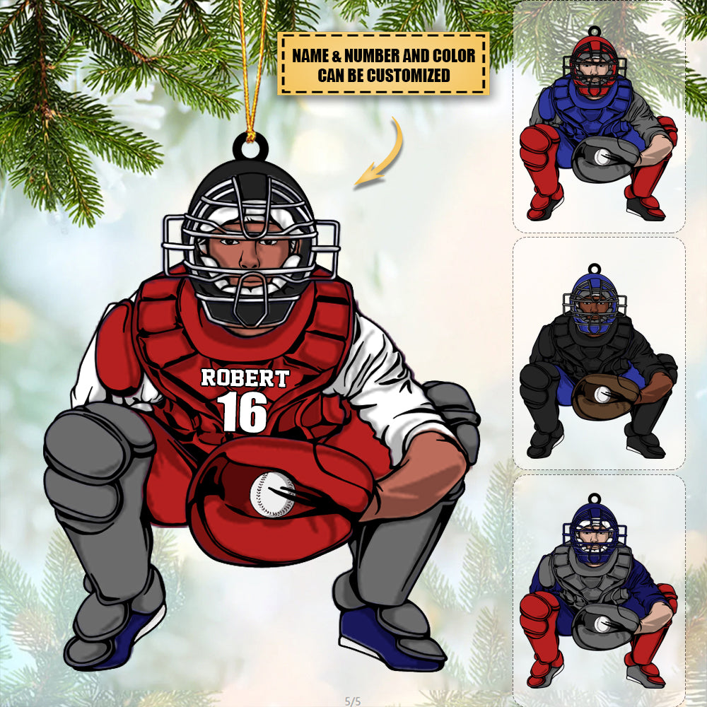 Personalized Baseball Catcher Christmas Ornament for Baseball Lovers