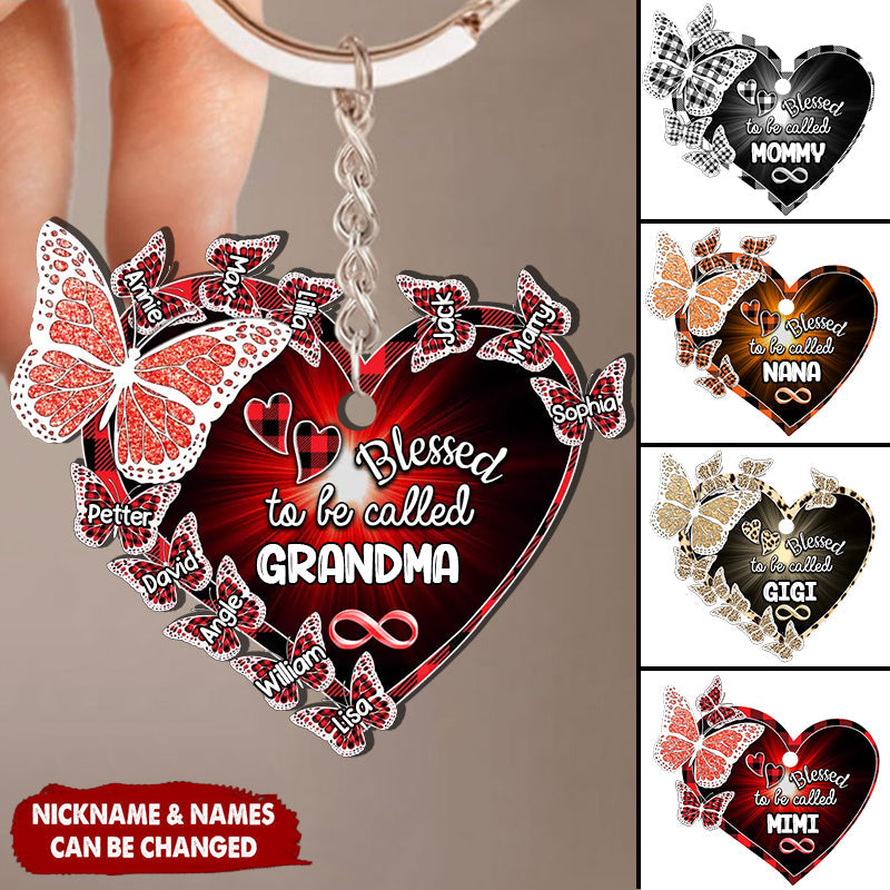 Blessed To Be Called Grandma Kid Heart Personalized Color Acrylic Keychain