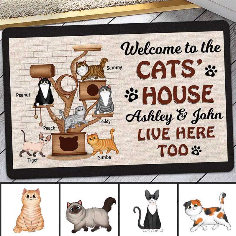 Welcome To The Cats House Cat Tower Personalized Doormat