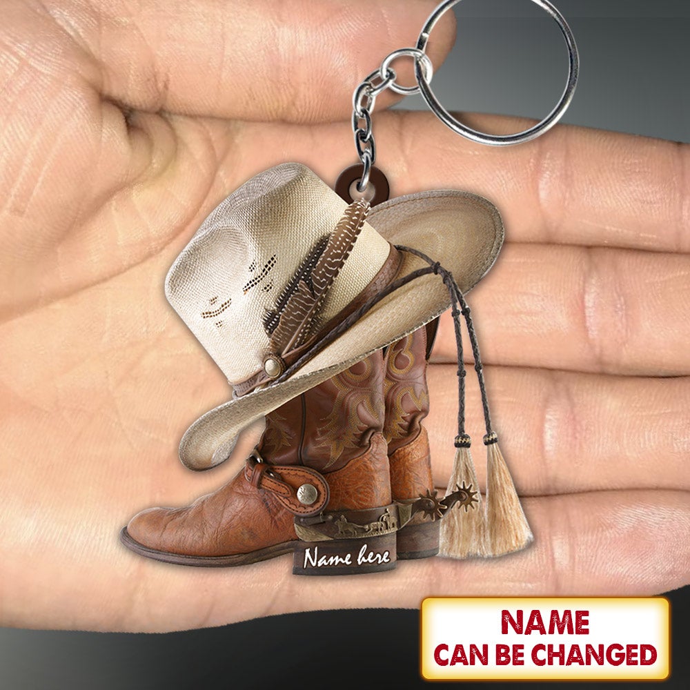 Personalized Boots And Hat Cowboy Flat Acrylic Keychain Or Ornament