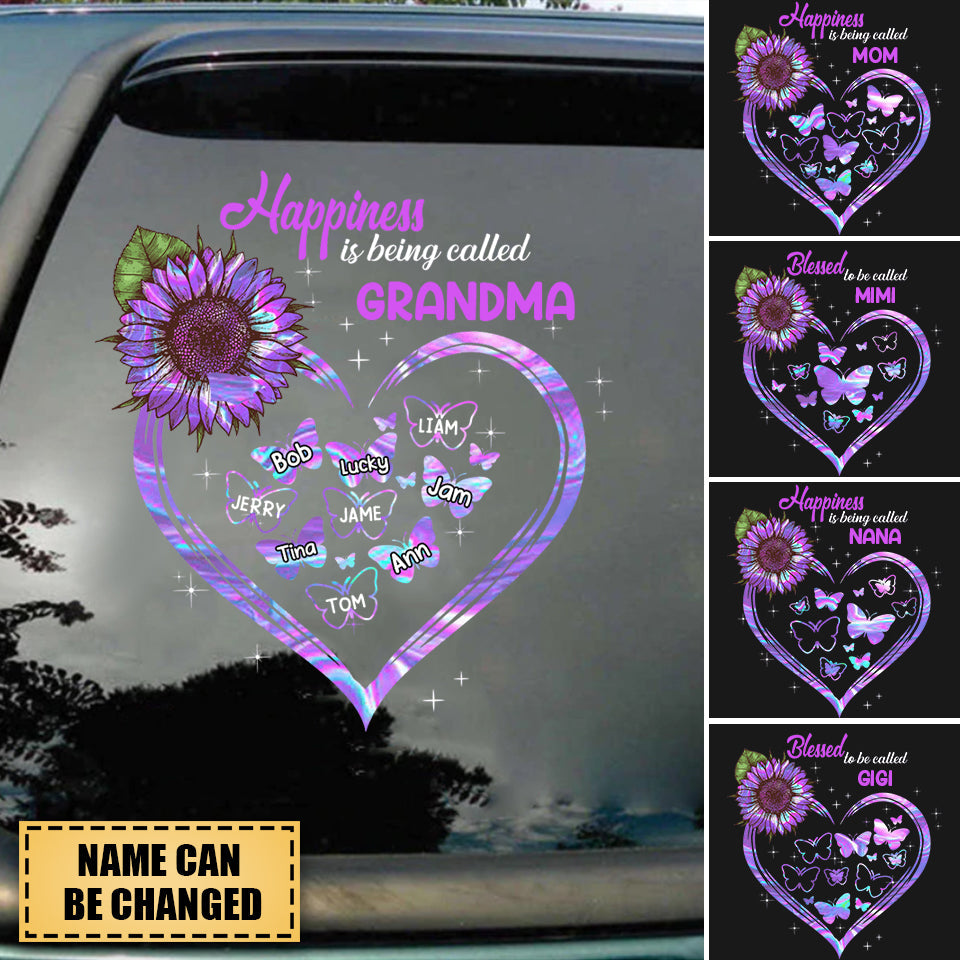 Hologram Sunflower Grandma- Mom With Heart Full Of Butterfly Kids Personalized Decal