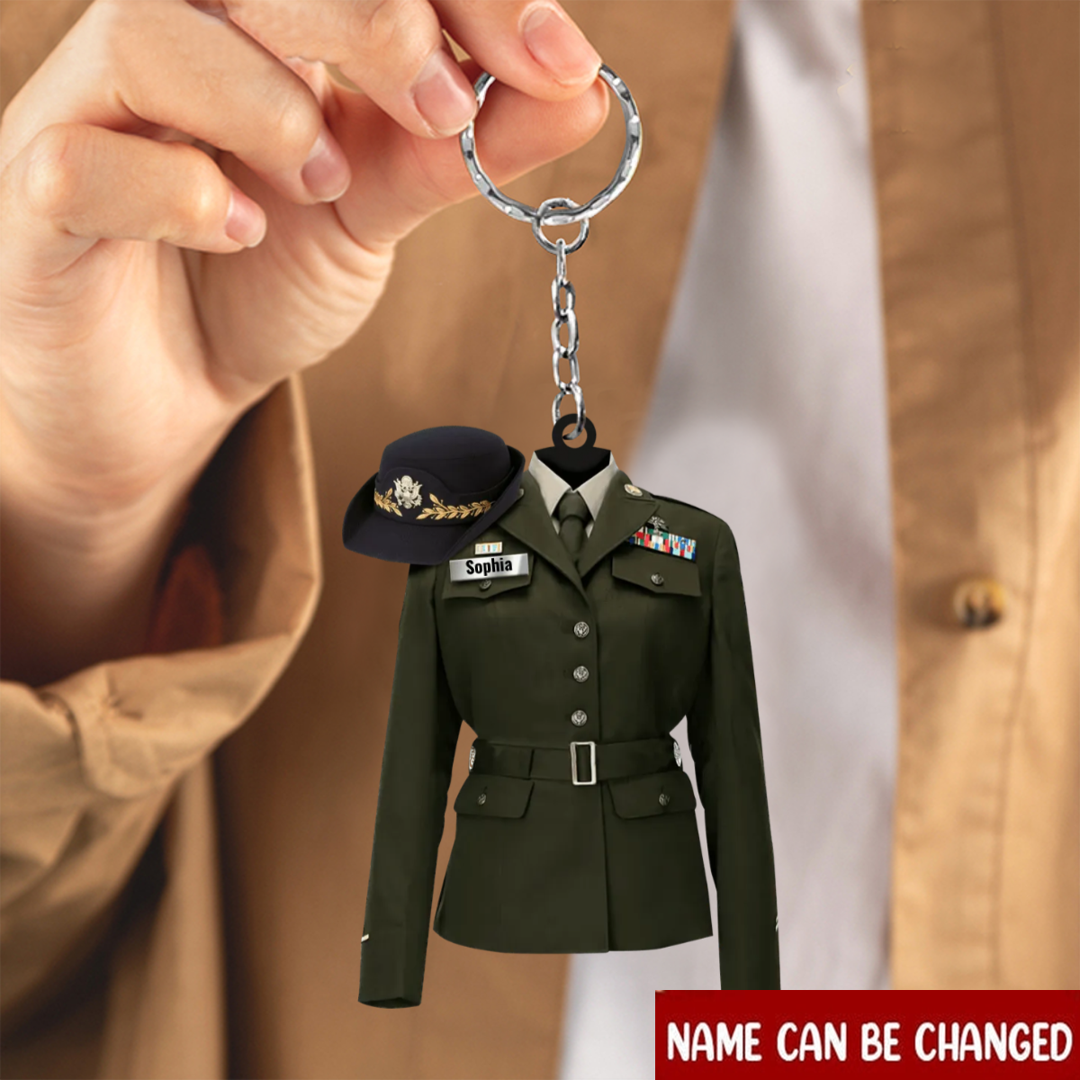 Female Army Uniform Personalized Acrylic Keychain