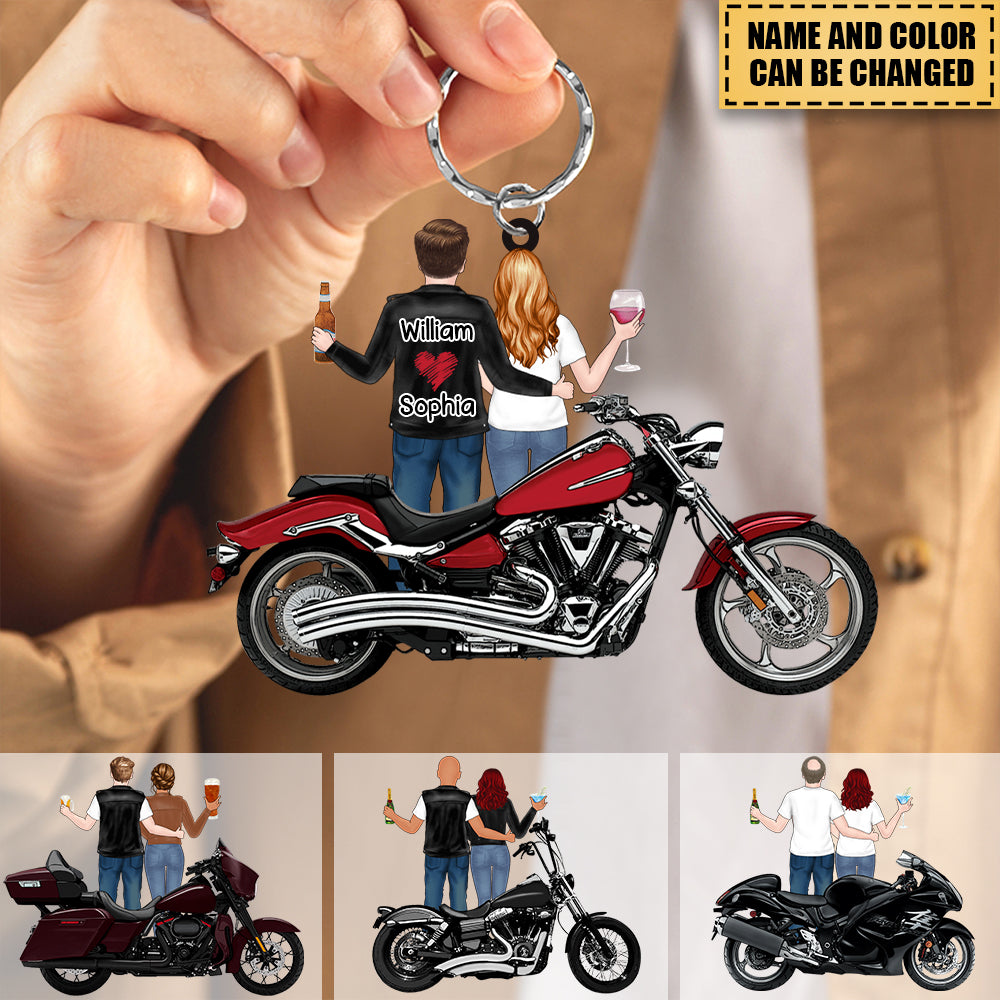 PERSONALIZED ACRYLIC KEYCHAIN FOR BIKER COUPLES, MOTORCYCLE LOVERS
