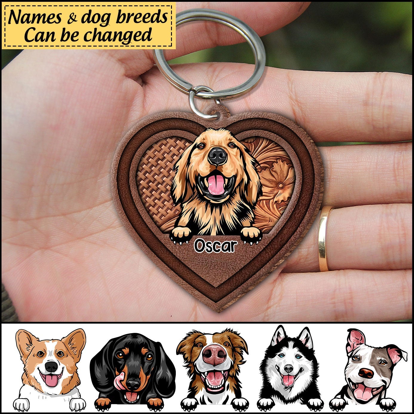 Custom Dog Heart Wooden Keychain