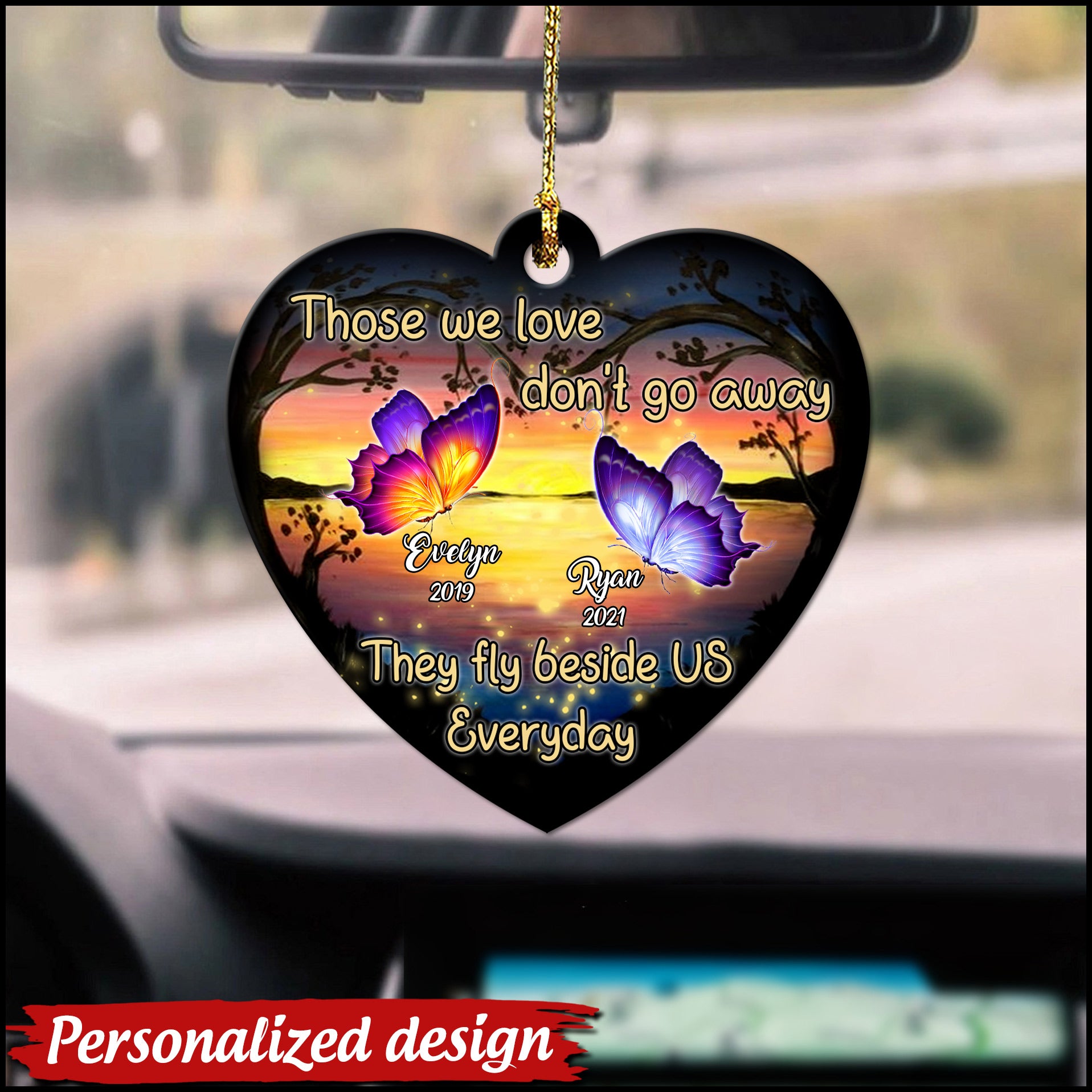 Those We Love Don't Go Away They Fly Beside Us Every Day Sunset Background Memorial Custom Gift Heart Wooden Shape Ornament DHL28APR22XT1