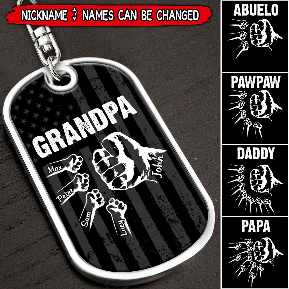 Father's Day Gift Personalized Grandpa with Grandkids Hand to Hands Dog Tag Keychain