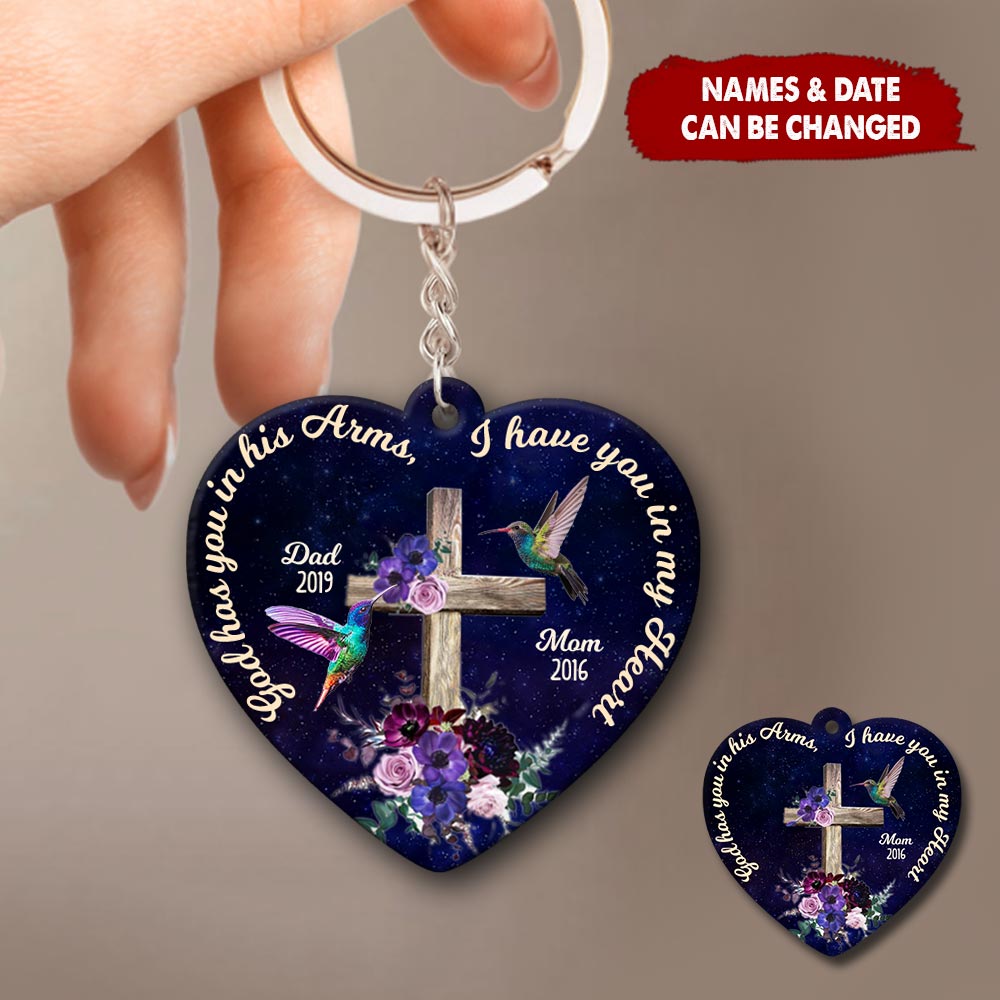 Memorial Gift, God Has You In His Arms, I Have You In My Heart Personalized Keychain LPL09MAR22VA1