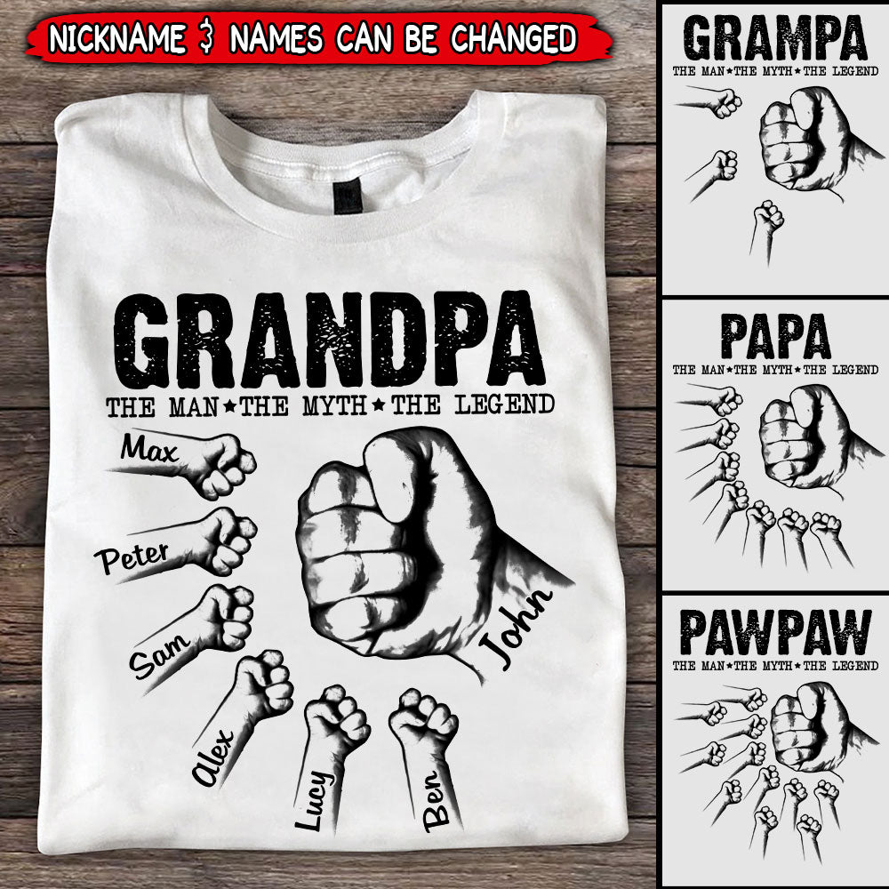 Personalized Papa with Grandkids Hand to Hands T-Shirt