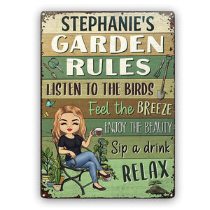 Garden Rules Feel The Breeze  Enjoy The Beauty Gardening - Garden Sign - Personalized Custom Classic Metal Signs