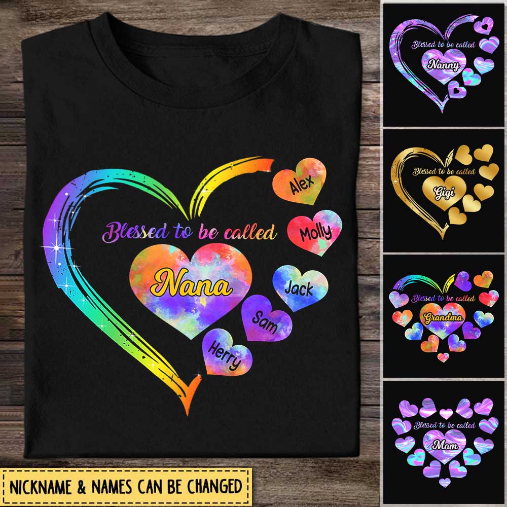 Blessed To Be Called Grandma Personalized Heart Grandkids Shirt