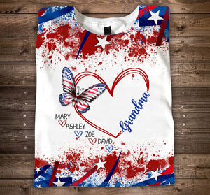 Butterfly Grandma Sweethearts Grandkids 4th of July Personalized 3D T-shirt