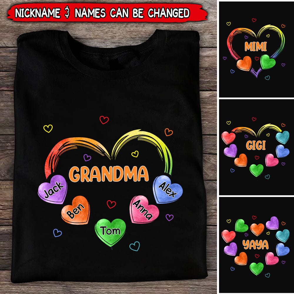 Colorful Sweet Heart Grandma Auntie Mom Kids Personalized T-shirt