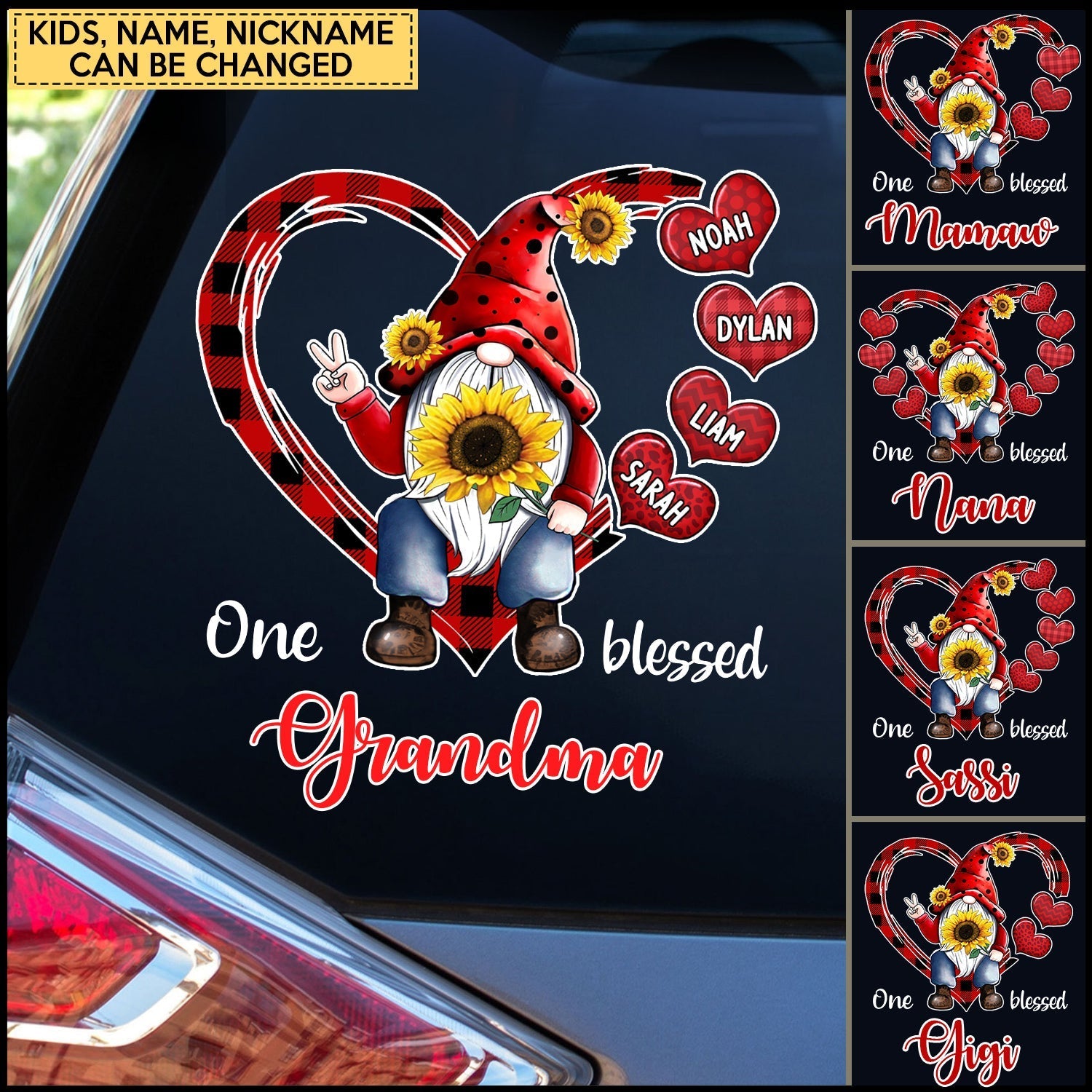 One Blessed Grandma doll Nana Mom Hearts Sunflower Lover Personalized Decal