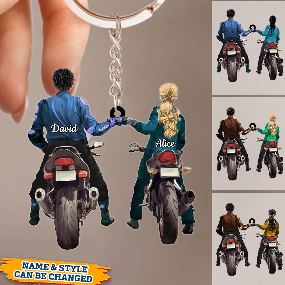 Personalized Biker Couple Back View Keychain - Perfect Gift For Couple