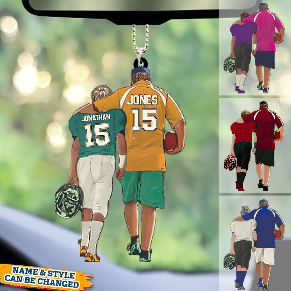 Custom Personalized Football Player Acrylic Car Ornament with Dad and Son