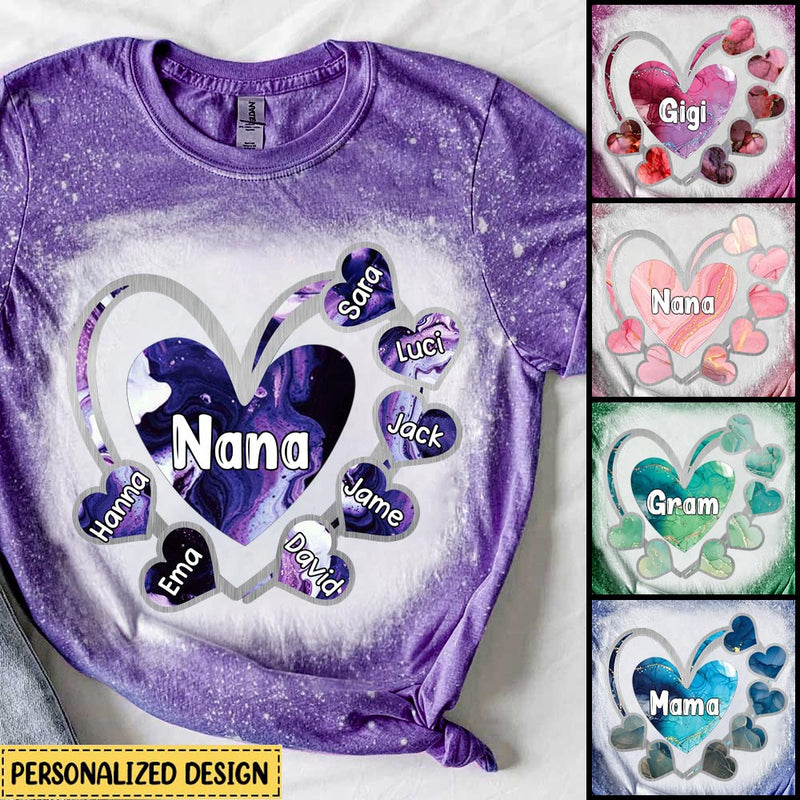 Grandma, Mom, Nana Colorful Heart Kids - Personalized 3D T-Shirt